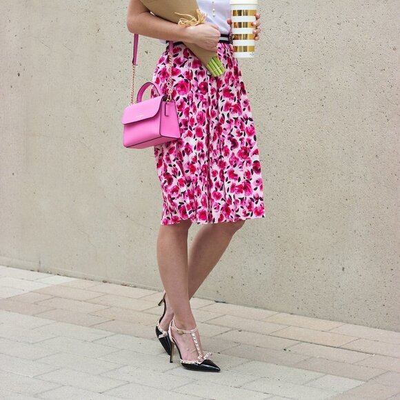 Kate Spade Floral Rose Print Pleated Skirt 100% Silk Size 0 - Picture 2 of 8